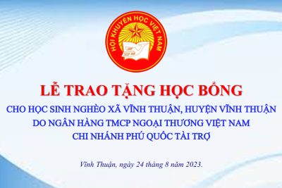 Trao 10 suất học bổng do Ngân hàng TMCP Ngoại thương Việt Nam chi nhánh Phú quốc tài trợ